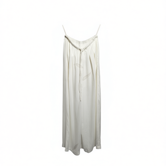 [306]G    ACHI Dayachi White Tencel Linen Wide-leg Casual Pants for Women Breathable Draping Drawstring Long Pants