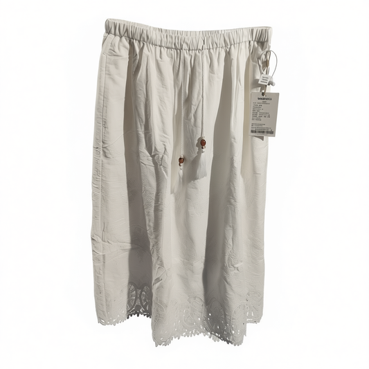 [559]GM    Cotton White Hollowed Embroidered Women's  Skirt