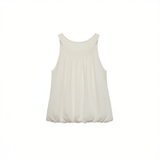 [562]G   ACHI Daye Chi White 100% Cotton Round Neck Strapless Bloom Top Loose Lightweight Breathable Sleeveless Tank Top