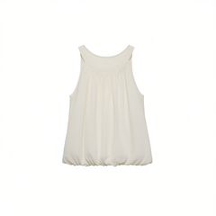 [562]G   ACHI Daye Chi White 100% Cotton Round Neck Strapless Bloom Top Loose Lightweight Breathable Sleeveless Tank Top