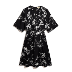 [549]G    Summer  V-Neck Wrap Style Elegant Full Graphic Print Floral Chiffon Dress