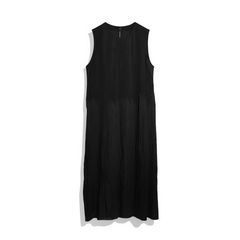 [337]G   Boss Week: French Vintage Summer Design Round Neck Sleeveless Pleated Minimalist Issey Miyake Style Dress