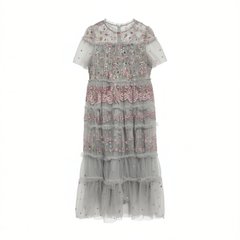 [108]G   GLEC Plus-Size Women's Dress: Elegant French-Inspired Chiffon Dress with Intricate Embroidery and Tiered Cake Design for a Sophisticated, Glamorous Look