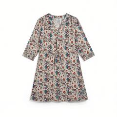 [822]G     Micmle Spring/Summer French-Style Print V-Neck Tie Silk Dress for Women