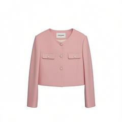[593]N MandyZhang Elegant Pink Box-shaped Tweed Jacket for Women, Spring Gentle and Stylish Short Cropped Top