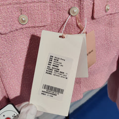 [593]N MandyZhang Elegant Pink Box-shaped Tweed Jacket for Women, Spring Gentle and Stylish Short Cropped Top
