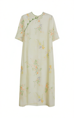 [570]GN  Women's Early Spring New Collection Fresh and Unique Stand-Up Collar Button Fastening Cotton Ramie Modified Cheongsam Dress