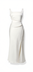 [130]GM   Silk satin white strapless dress women's French avant-garde design high-end exquisite slimming exquisite evening gown summer beach