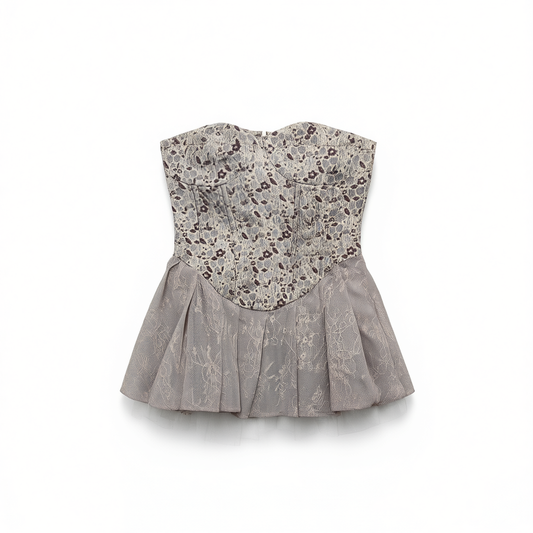 [780]GM    Purple Ballet Jacquard Strapless Waist-Cinched A-Line Short dress for Women