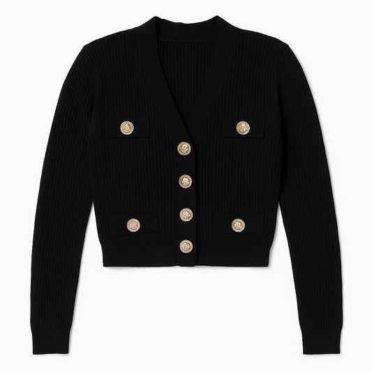 [182]MS [Counter Quality] Balimanni Black and Gold Qiu Wei Style Chanel-style Knit Cardigan Sweater Jacket for Women
