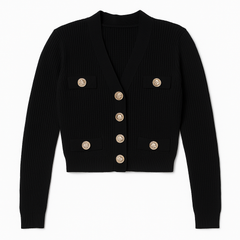 [182]MS [Counter Quality] Balimanni Black and Gold Qiu Wei Style Chanel-style Knit Cardigan Sweater Jacket for Women