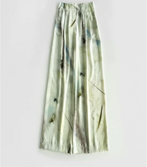 [767]MN Jade-like Ink Wash Series - Silk Wide-Leg Pants with Ink Wash Print, Loose Back with Snug Waist, Smooth and Flowing Casual Pants
