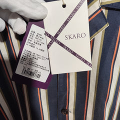 [861]G  [Star Edition] SKARO Ice Silk Cuban Collar Men's Retro Stripe Short-Sleeve Shirt Business Casual Summer