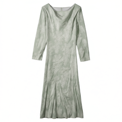 [245]G   SUK Capturing the Beauty of Spring! Custom Jacquard Fabric with Drape, Gentle Off-Shoulder Long-Sleeve Cinched Waist Slimming Dress