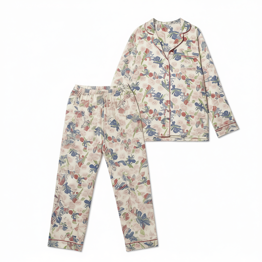[957]G    Little Wild Rose!! Orange Sea! Women's Spring and Autumn 100% Cotton Gauze Printed Pajama Set with Romantic Oil Painting Style