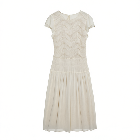 [128]GM   Dress, High-end Design with Heavy Pleating, Chic Short-sleeve Dress