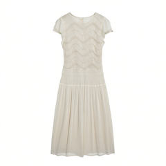 [128]G   Independent Bug 25ss “Elegant” OP Dress, High-end Design with Heavy Pleating, Chic Short-sleeve Dress