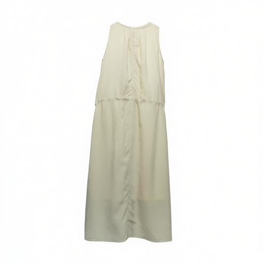 [934]G   NON RESTRAIN Lyocell Tencel Sleeveless Halter Dress for Women Loose Design Drawstring Pleated Long Dress