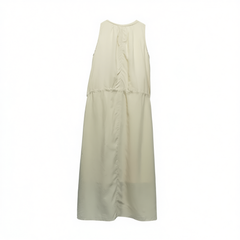 [934]G   NON RESTRAIN Lyocell Tencel Sleeveless Halter Dress for Women Loose Design Drawstring Pleated Long Dress