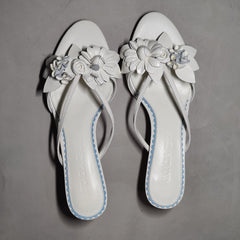 [299]GM   White Wedding Floral Suede Stiletto Sandals with Wine-Glass Heel