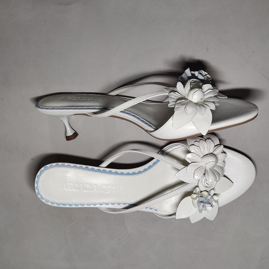[299]GM   White Wedding Floral Suede Stiletto Sandals with Wine-Glass Heel