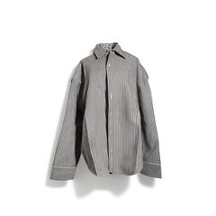 [556]GG     pure linen blue striped composite white lining double-layer silhouette jacket shirt