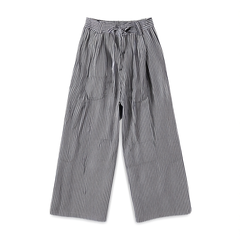 [812]GG     Pure Linen Material Blue Striped Composite White Lined Double-layer Silhouette pants