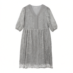 [441]G    Luxurious Silk Dress for Women, Spring/Summer New Arrival, Elegant Design with Unique Style, Mulberry Silk Embroidery V-neck Midi Dress