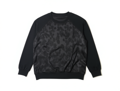 [616]MM XWI Xinwei Women's Spring 2025 Crew Neck Long Sleeve Loose Relaxed Style Satin Jacquard Patchwork Textured Sweatshirt