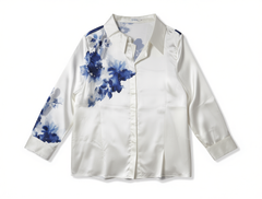 [053]GM    YMDM Women's Spring Long Sleeve Satin Tencel Shirt with Designer Style, Intellectual Charm, and Unique Pattern