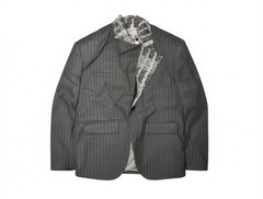 [299]MM HYTEMOLY Wide-Shoulder Lace Flocking Composite Collar Patchwork Check Pattern Suit Loose Fit Slimming Oversized Blazer Jacket