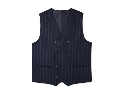 [185]MN Lu San Men's Striped Suit Vest Italian Naples Double-Breasted Notch Lapel Vest Vintage Waistcoat Trendy