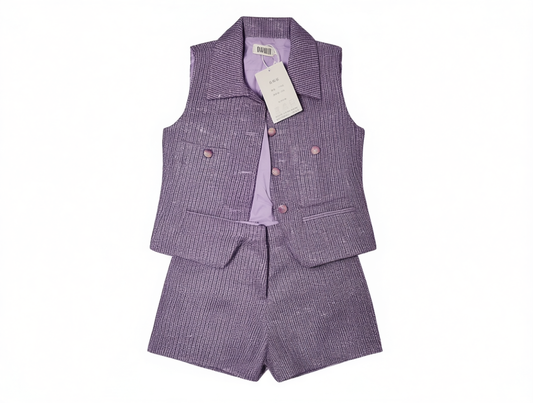 [672]GM    FFmiss¡ôChanel-style Sequin Stand-up Collar Knitted Vest Set Handmade Sleeveless Stylish Sequin Shorts Set