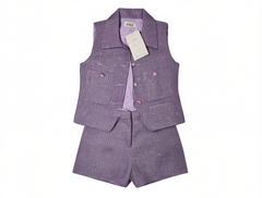 [672]GM    FFmiss¡ôChanel-style Sequin Stand-up Collar Knitted Vest Set Handmade Sleeveless Stylish Sequin Shorts Set