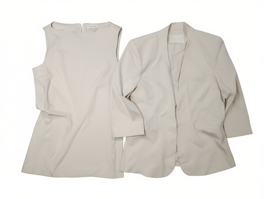 [696]GG  DL Elegant Custom 2025 Spring Slim-Fitting Ivory Sleeveless Dress and Blazer Set for Women