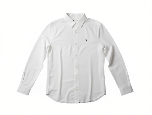 [913]GG  Women's Long-Sleeve Shirt with Small Spur Embroidery Stripes, 2025 Spring, 100% Cotton Oxford Cloth, Versatile Loose Fit Base Layer