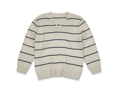 [093]GM  relez Women's Spring New Collection Color-Blocked Stripes Casual V-Neck Knit Top - High-End Stylish and Versatile Top