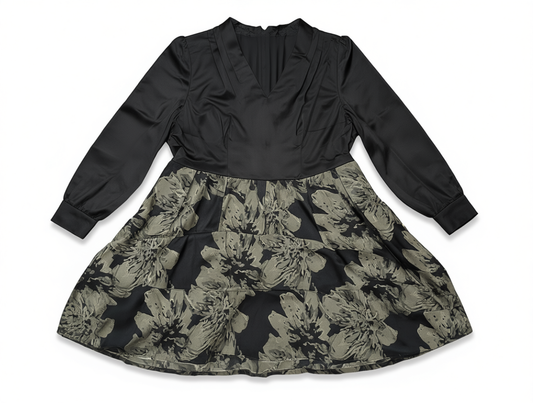 [344]GG    GLEC 2025 Spring New Arrival Plus Size Women's Elegant Socialite Black Patchwork Dress Waist-Cinching Slimming