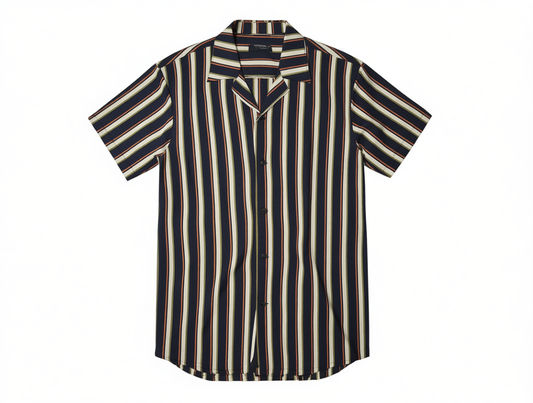 [861]GM  [Star Edition] SKARO Ice Silk Cuban Collar Men's Retro Stripe Short-Sleeve Shirt Business Casual Summer