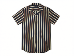 [861]GM  [Star Edition] SKARO Ice Silk Cuban Collar Men's Retro Stripe Short-Sleeve Shirt Business Casual Summer