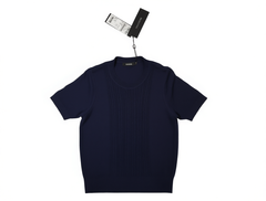 [236]GM Yan Yu Design Embroidered Stripes Crew Neck Short Sleeve Women's Summer 2025 New Casual Knit Top Short Length