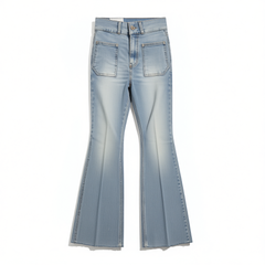[713]GM   Korean imported wide-hip jeans from Xinzhuo: simple, slim-fit, vintage wash, figure-flaring flared pants with hip pads
