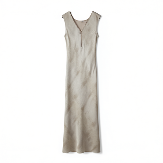 [160]GM   French-style back V-neck sleeveless dress, summer gold-accented high-end linen, slimming and figure-flattering, elegant long t-shirt dress