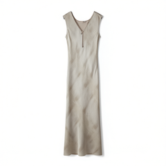 [160]G   French-style back V-neck sleeveless dress, summer gold-accented high-end linen, slimming and figure-flattering, elegant long t-shirt dress