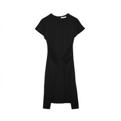 [098]N MEIYANG [In Stock] Twist Knot Dress, Triacetate Draped Round Neck Short Sleeve - Monday