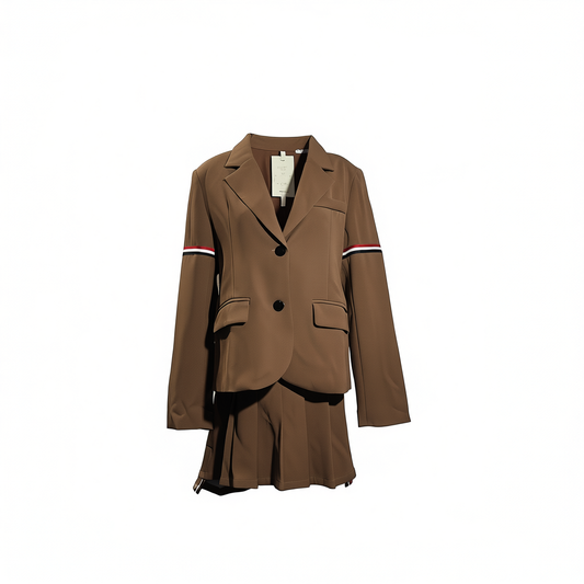 [116]GG      Complete Preppy Autumn Outfit: Blazer with Pleated Mini Skirt for an Elegant, High-end Look