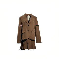 [116]GG      Complete Preppy Autumn Outfit: Blazer with Pleated Mini Skirt for an Elegant, High-end Look