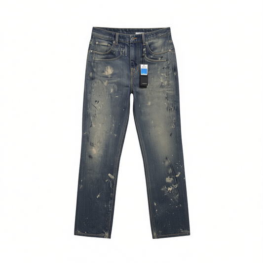 [704]N haonanhuang kangli digital printing ink splatter stains washed vintage distressed loose slim leg jeans