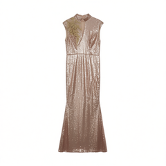 [419]M 2025 New Gold Mermaid Dress Fashionable Lady Hostess Long Slimming Banquet Evening Gown