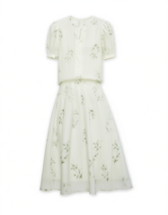 [434]GN  XWI/Xinwei New Chinese Style National Pattern Printed Women's Summer Elegant Textured Top and Skirt Two-Piece Set